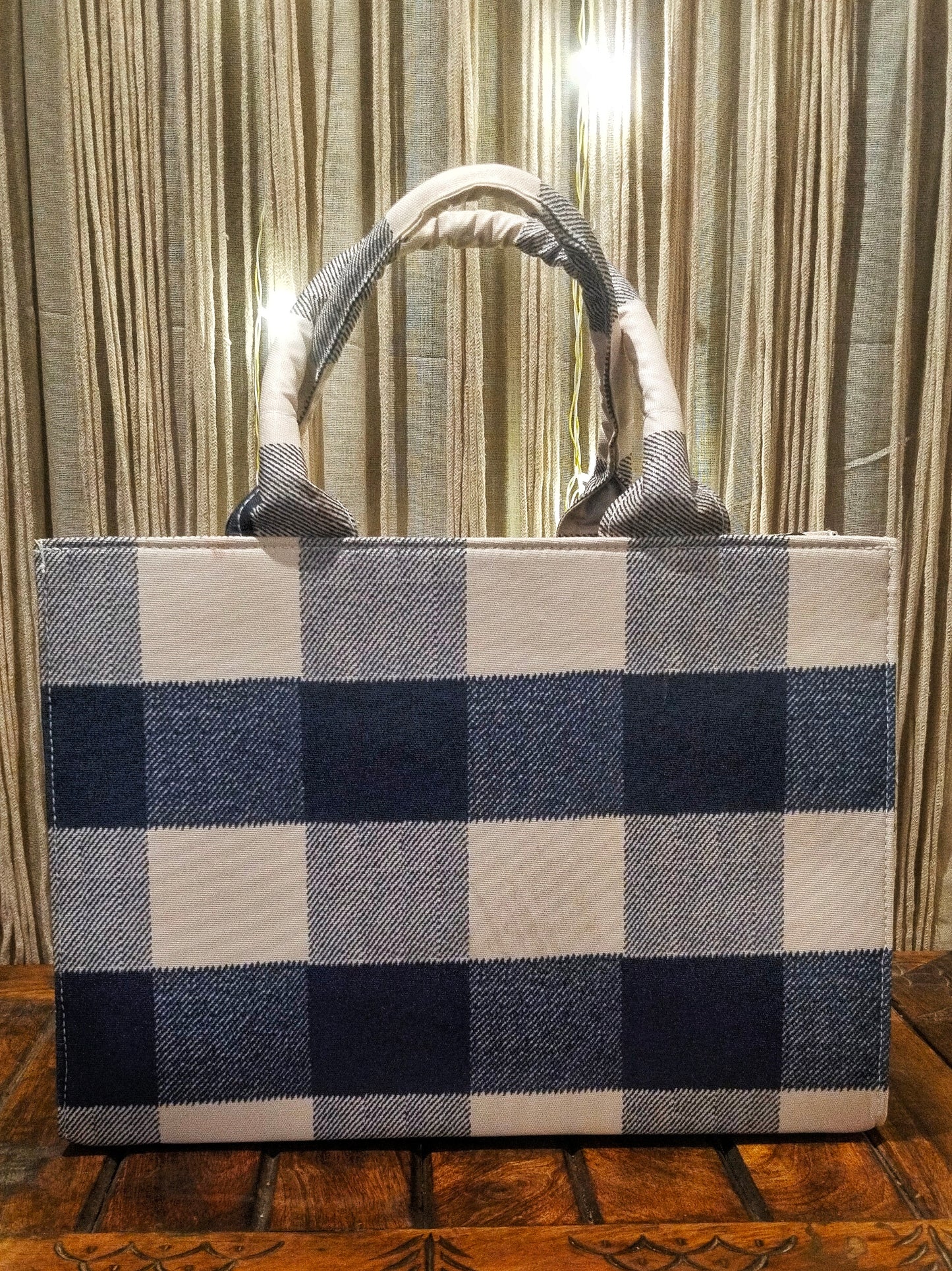 Akriti Checks Laptop Bag | Handcrafted Sustainable Laptop Tote (Fits 15.6”)