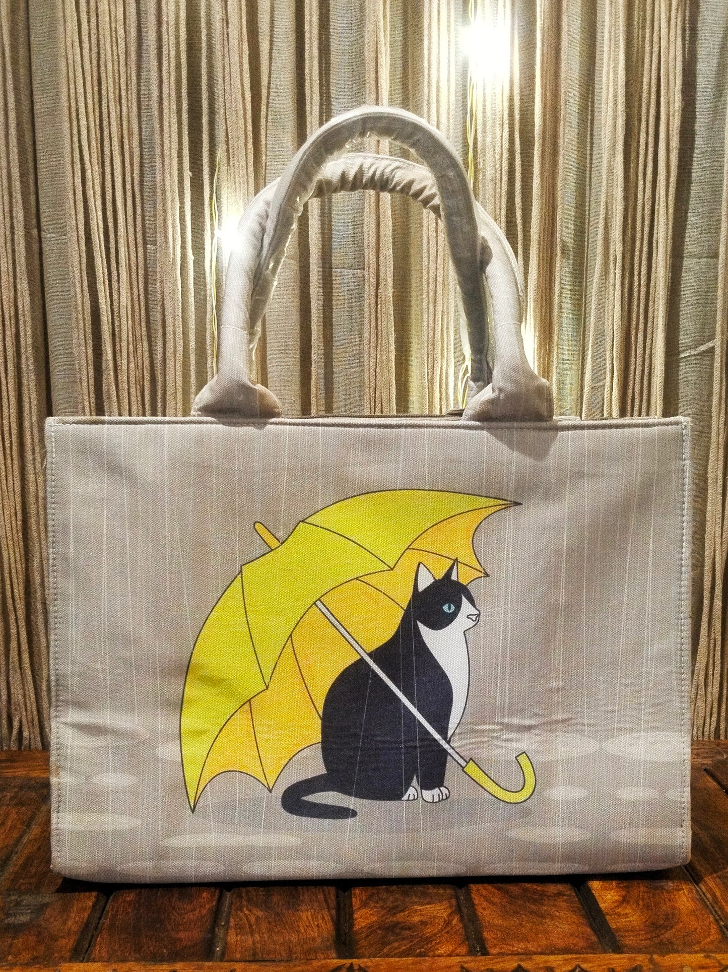 Meow Chhatri Tote | Sustainable Cotton Tote for 15.6” Laptops, Handmade in India