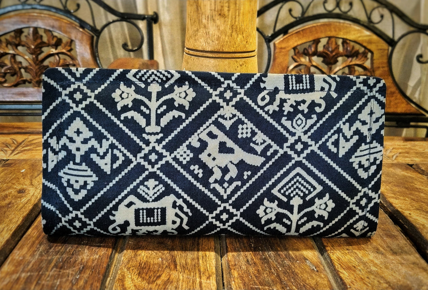 Handcrafted Ikat-Inspired Cotton Clutch – Monochrome Heritage Edition