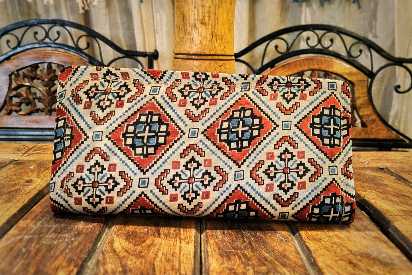 Ethnic Geometric Handcrafted Cotton Clutch – Vintage Tribal Print