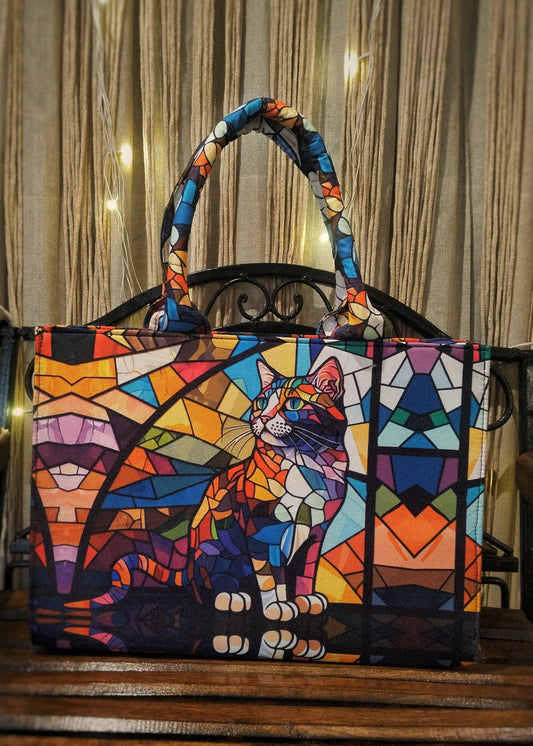 Stained Glass Cat Art Laptop Bag – ColorSplash Edition