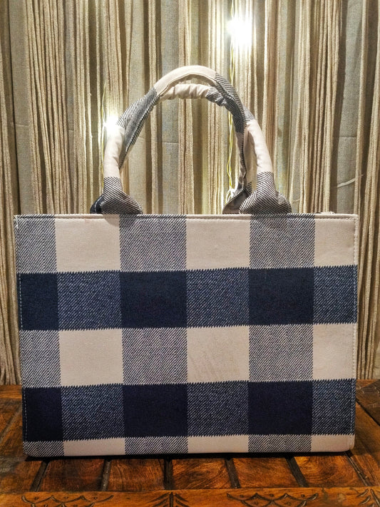 Akriti Checks Laptop Bag | Handcrafted Sustainable Laptop Tote (Fits 15.6”)