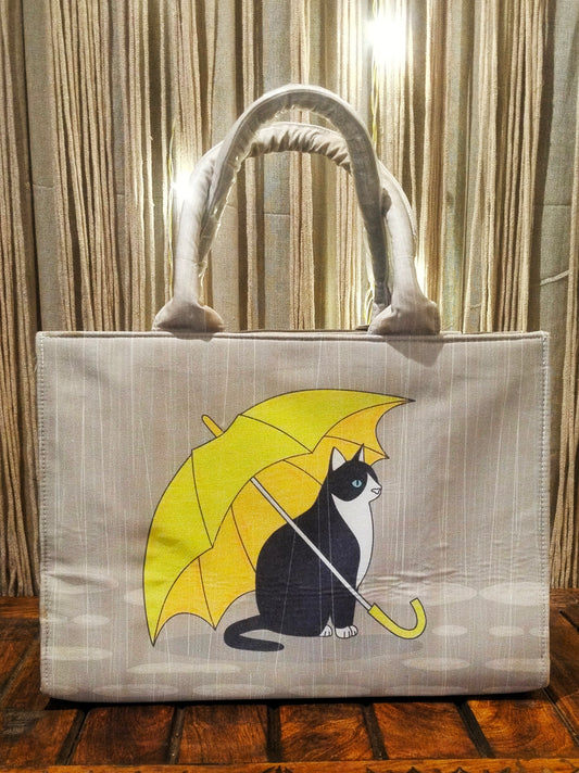Meow Chhatri Tote | Sustainable Cotton Tote for 15.6” Laptops, Handmade in India